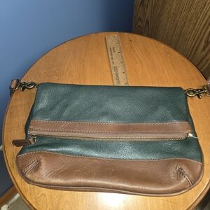 LL BEAN- Bean Signature, Green and Brown Leather Crossbody Bag